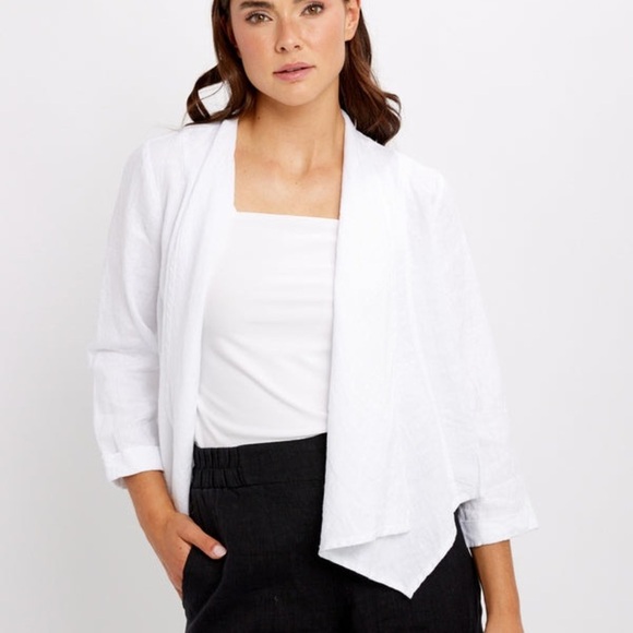 Dolcezza Linen Open Front Crop Cardigan Jacket - Picture 2 of 8